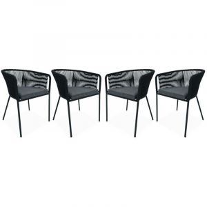 Alice's Garden 4 fauteuils de jardin, corde noire, coussin gris