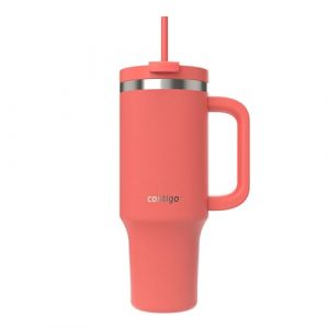 Contigo Bouteille Thermos 1200 ml avec anse et paille | Bouteille isotherme en acier inoxydable avec couvercle | Refroidit pendant 29 heures | Tasse de voyage | Tasse thermos | Sans BPA | Coral