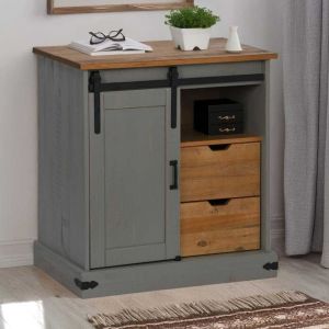 VidaXL Buffet halden porte coulissante gris 80x40x80 cm bois massif