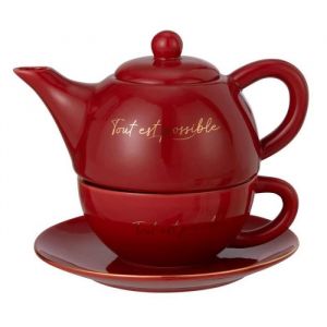 J-Line Théière avec Tasse & Sous-Tasse Ilene 19cm Rouge