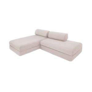 Canapé d'angle convertible 5 places en tissu imperméable beige