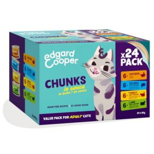 Edgard & Cooper Morceaux en Sauce pour Chat, Multipack, (Poulet/Saumon/Dinde/Agneau 24 x 85g), pour Chats st&eacute;rilis&eacute;s ou Actifs, Viande fra&icirc;che avec ingr&eacute;dients naturels