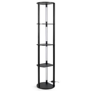 Lampadaire Coast avec &eacute;tag&egrave;res et 4 bandes LED pivotantes, 35x30x163 cm, noir - Interrupteur &agrave; p&eacute;dale et rangement