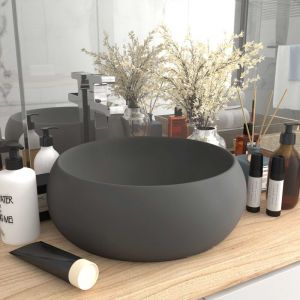 VidaXL Lavabo rond de luxe Gris foncé mat 40x15 cm Céramique - Gris
