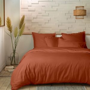 Baton Rouge - Parure housse de couette en percale de coton - terracota