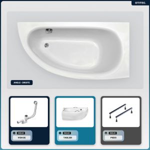 Baignoire asymétrique - 150 x 70 cm - Droite - avec Tablier - Pieds - Vidage Chrome - MILENA