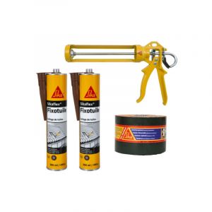 Sika Kit couverture tuile Bande d'étanchéité bitumineuse - Mastic-colle souple 300ml x2 - Pistolet manuel pour cartouche