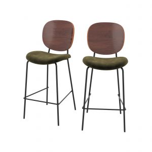 Rendez Vous Déco Chaise pour îlot central 65,5 cm en velours vert kaki (lot de 2) - simone