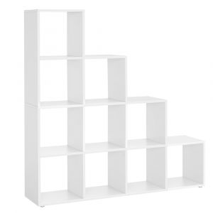 Bibliothèque À 10 Compartiments, Étagère Avec Casiers Ouverts, Meuble De Rangement, 29 X 129,5 X 129,5 Cm, Blanc