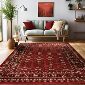 Image de Tapis oriental traditionnel classique optique afghan motif rouge sable noir [300x400 cm]