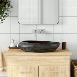 VidaXL Vasque à poser gris et noir ovale 59x40x14 cm céramique