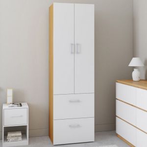 Idmarket Armoire 2 portes JULIANA blanc et bois penderie 50 cm avec 2 tiroirs