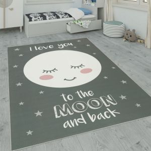 Image de Paco Home - Tapis Pour Enfant Tapis Chambre Enfant Étoile Lune Et Carreaux 120x160 cm, Gris 2