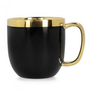 HOMLA Sinnes Tasse avec Décoration Dorée - Mug Design Élégant - Tasse à Café 0,28 l - Porcelaine Dorée - Peinte à la Main - Noir et Or