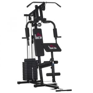 Homcom Station de musculation - entrainement complet - développé couché, butterfly, barre latissimus, curler, bande résistance - 12 contrepoids