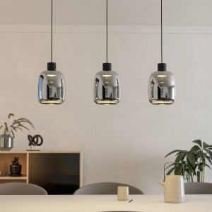 Eglo Connect.z Suspension luminaire LED connecté Molochio-Z, lustre suspendu à 3 lampes en métal noir et verre fumé, ZigBee, app et Alexa, blanc chaud – froid, RGB, intensité lumineuse variable