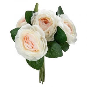 Image de Bouquet de Fleurs "5 Roses" 30cm Blanc Prix