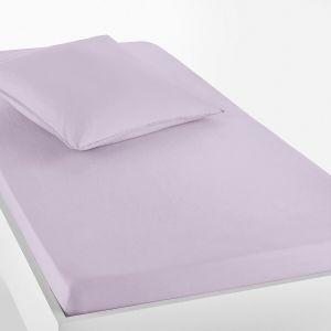 Image de Drap housse enfant uni en coton lavé, Scenario Lilas Taille 90x190 cm