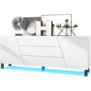 Image de Buffet Commode Dressoir Crédence Houston Blanc mat - haute brillance - Blanc mat avec éclairage led - Blanc mat avec éclairage led - Vladon