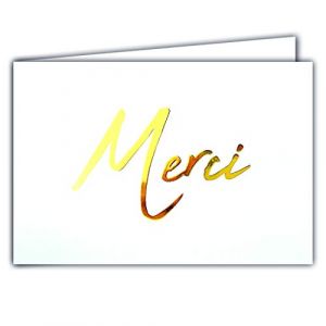 68-1210 Carte horizontale panoramique MERCI Or Dor&eacute; sur fond blanc