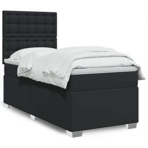 VidaXL Sommier à lattes de lit avec matelas Noir 90x200 cm Similicuir