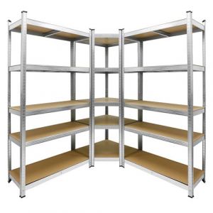 Système d'Étagères d'Angle Robuste Set 3x, 2 Étagères de Stockage 180x90x40 cm + Étagère d'Angle 180x70x40 cm, jusqu'à 750 kg, en Métal, 15 Panneaux