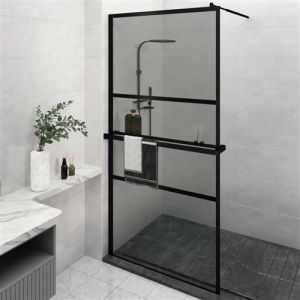 VidaXL Paroi de douche avec étagère Noir 115x195cm Verre ESG&Aluminium