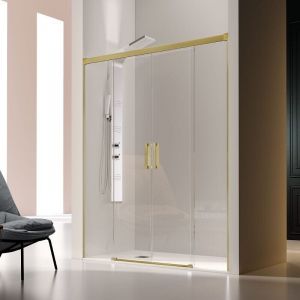 Paroi de douche 2 verres fixes + 2 portes coulissantes GLASÉ or brossé 135 cm