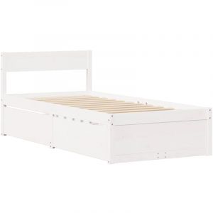 VidaXL Cadre de lit avec tiroirs blanc 90x190 cm bois pin massif, meuble de chambre à coucher, sommier, lit en bois, lit, lit simple, lit de rangement