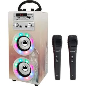 Machine &agrave; Karaok&eacute; Portable DYNASONIC avec 2 Micros, Enceinte Haut-Parleur Bluetooth, Designs Exclusifs, Lecteur USB/SD, Lumi&egrave;res, Cadeau pour Enfants (Modele 19)
