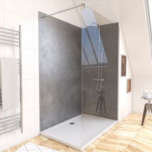 Aurlane PACK PANNEAUX MURAUX effet PIERRE grise en composite avec profilé d'angle et de finition chrome - 90 x 120cm - STONE'IT SILVER GREY