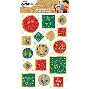 Avery-Zweckform Lot de 32 stickers d&eacute;co - th&egrave;me traditionnel, vert et rouge