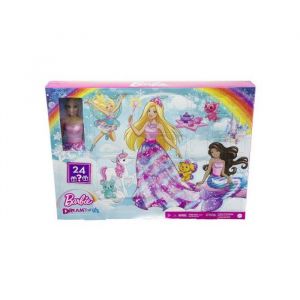 Mattel Calendrier de l'Avent Noel : poupee mannequin, animaux, tenues, accessoires Princesse, fee, sirene - Set Dreamtopia et carte
