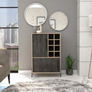 M-s - Meuble bar 2 portes 63,5x34x91,4 cm ch&ecirc;ne et gris fonc&eacute; - pixon