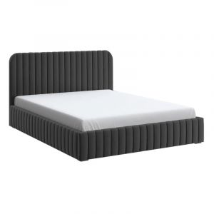 Lit Coffre En Tissu Velours Avec Tête De Lit + Sommier à Lattes - Lior - Velours Noir - 140x190, Style, x x cm - Meubler Design