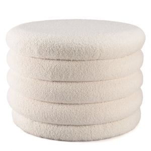 Macabane LEOPOLD - Pouf M en tissu bouclette écru avec rangement