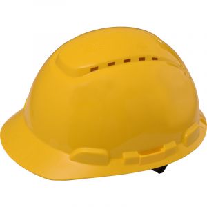 3M Casque de sécurité H700 jaune, ventilé, avec harnais à crémaillère et basane synthétique