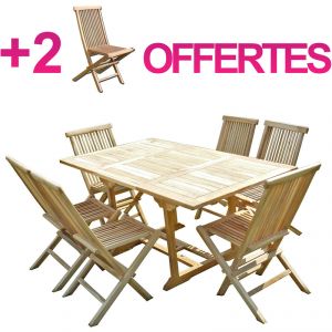 C&L Jardin Serang - Ensemble salon de jardin en teck 6+2 chaises