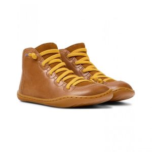 Camper Bottines marrons &agrave; lacets jaunes enfant - Peu Cami Kids