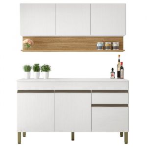 Cuisine Equip&eacute;e 6 Portes 1 Tiroir Ch&ecirc;ne et Blanc L 150 H 200 P 53.3 cm - L 150 x l 53.3 x H 200 cm