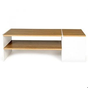 Table Basse + Rangement Bar Coffre Blanc et Bois 110cm Salon Salle à Manger Design Moderne