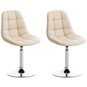 CLP Lot de 2 Chaises de Salon Emil similicuir avec Piètement en métal chromé siège pivotant, Crème