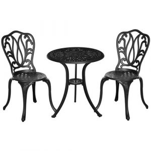 Outsunny Ensemble salon de jardin style rétro 2 places 3 pièces fonte alu noir