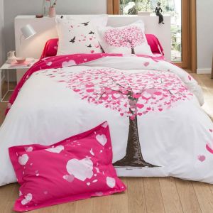 Housse de couette coton HEART TREE - rose