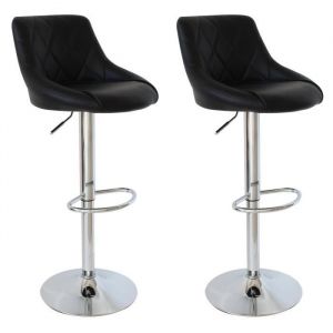 Lot de 2 Tabouret de bar avec dossier en cuir artificiel. Siège bien rembourré. Tabourt ajustable en hauteur. Noir - Woltu