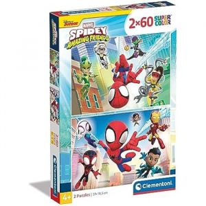Clementoni Marvel Spidey and His Amazing Friends Supercolor Friends-2x60 Enfants 4 Ans, Bo&icirc;te De 2 (60 Pi&egrave;ces), Puzzle Dessin Anim&eacute;-Fabriqu&eacute; en Italie, 21625