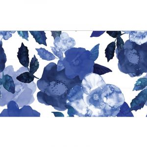 Plage Contremarche adh&eacute;sive autocollante, illustration de grosses fleurs bleues dans un style aquarelle, x3, 20 cm x 100 cm - Bleu