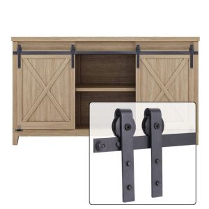 Quincaillerie Kit de Rail Roulettes pour Porte Coulissante Industriel pour Porte Suspendue en Bois Meuble TV Armoires - Double Porte 1.4M/4.6FT