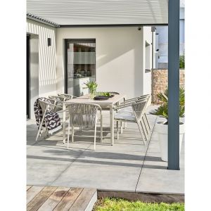 Remarquable Ensemble repas jardin 8 places céramique sur verre - Grège