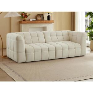 Vente-unique - Canap&eacute; 3 places avec assise coulissante &eacute;lectrique en tissu textur&eacute; beige nelosa